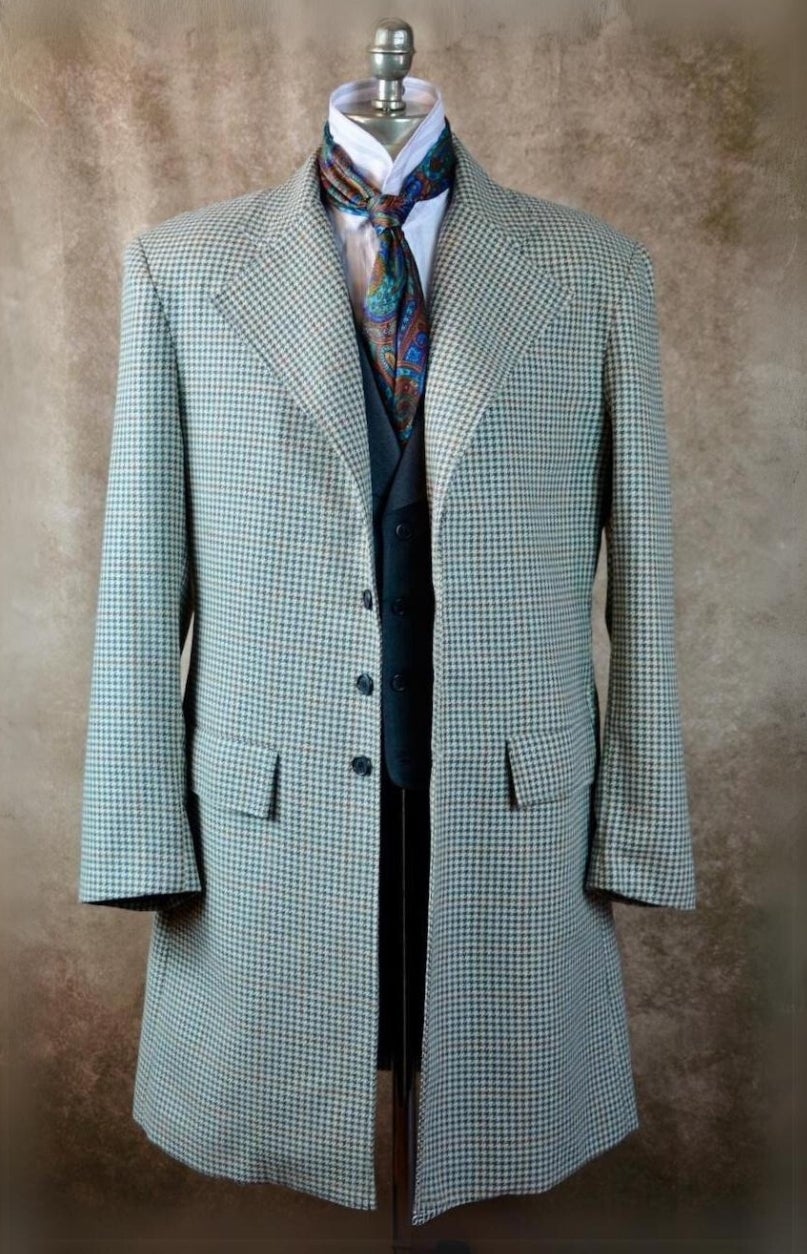 Men S Frock Coat Grey And White Houndstooth With Rust Windowpane 7892