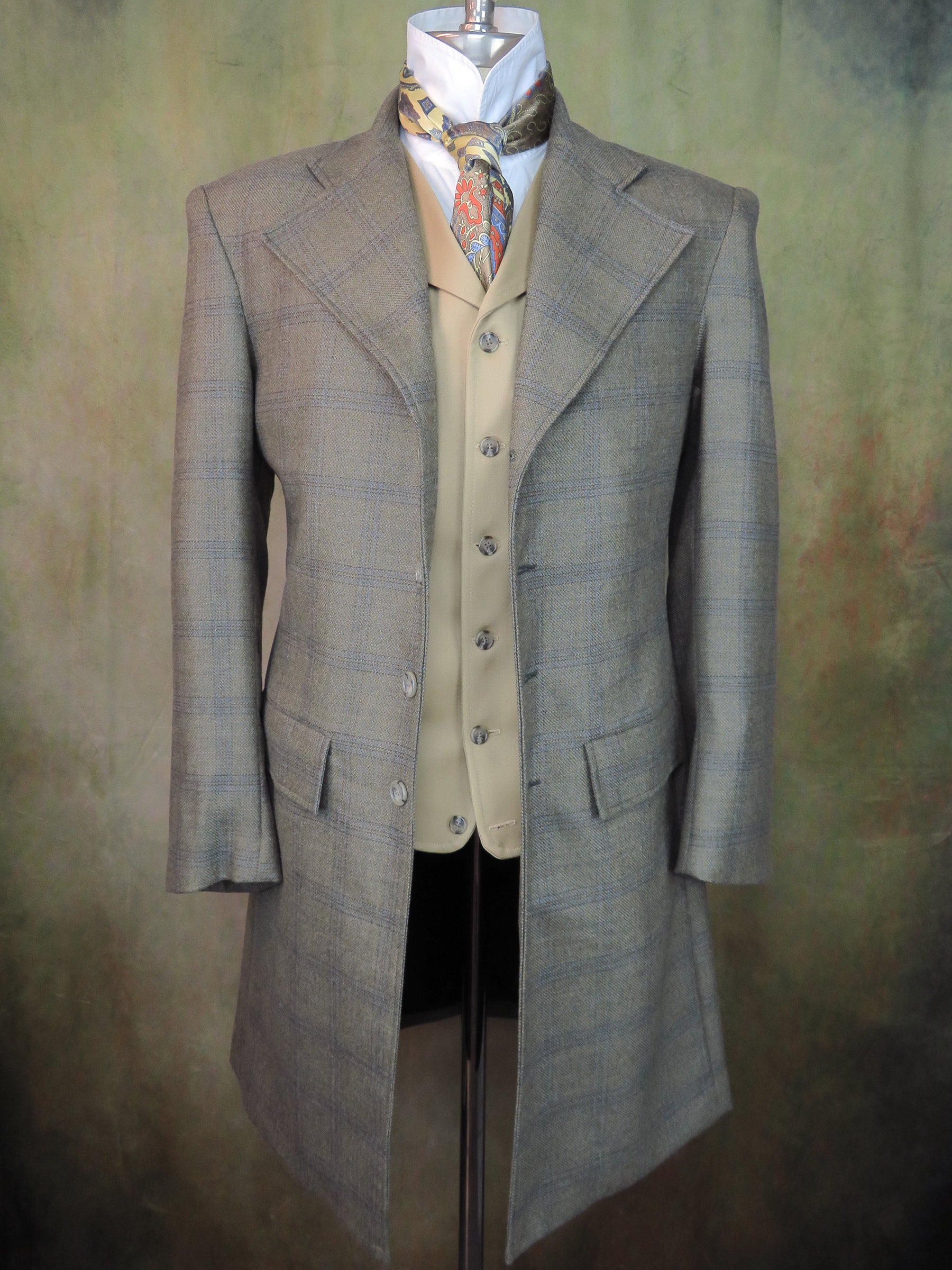 Men S Frock Coat Olive And Periwinkle Glen Plaid Frontier By