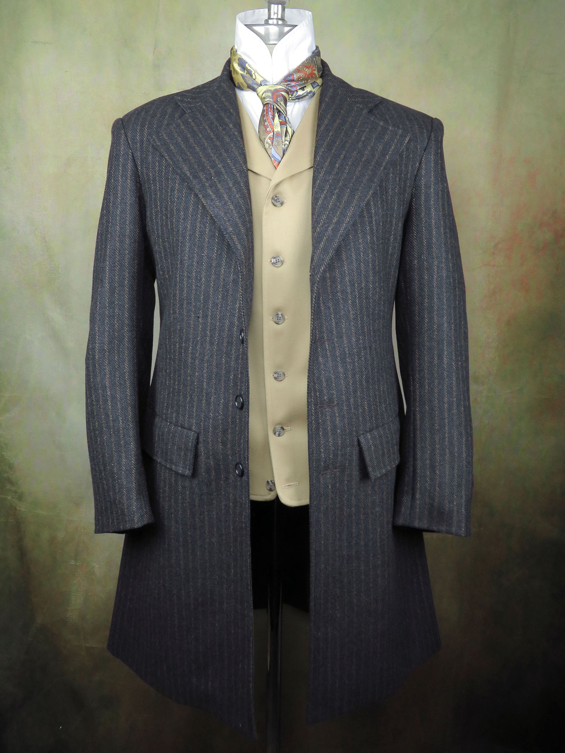 Men S Frock Coat Diagonal Tan Chalk Stripe Frontier By