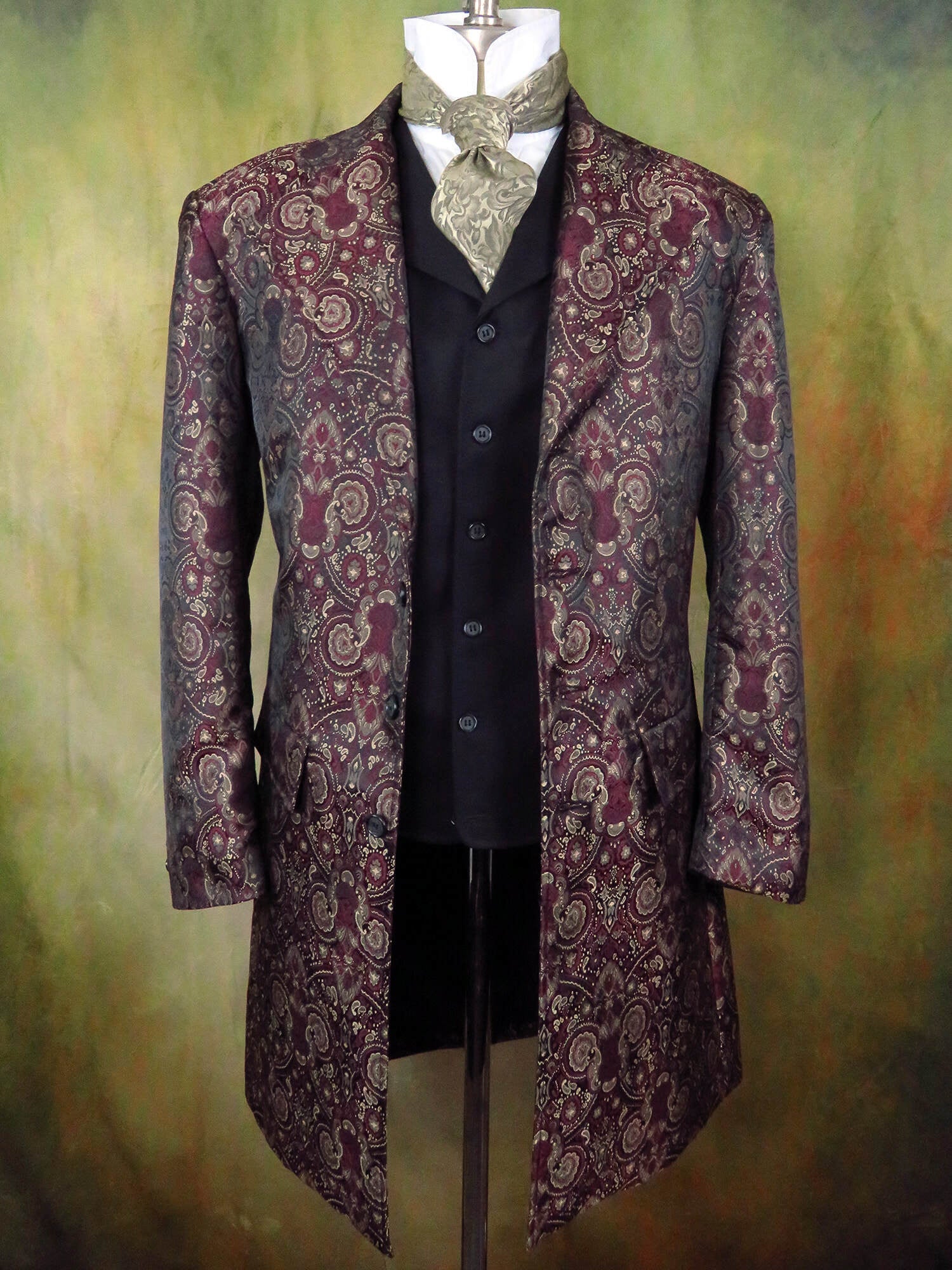 Men's Brocade Frock Coat - Burgundy - Western and Cowboy Long Coat ...