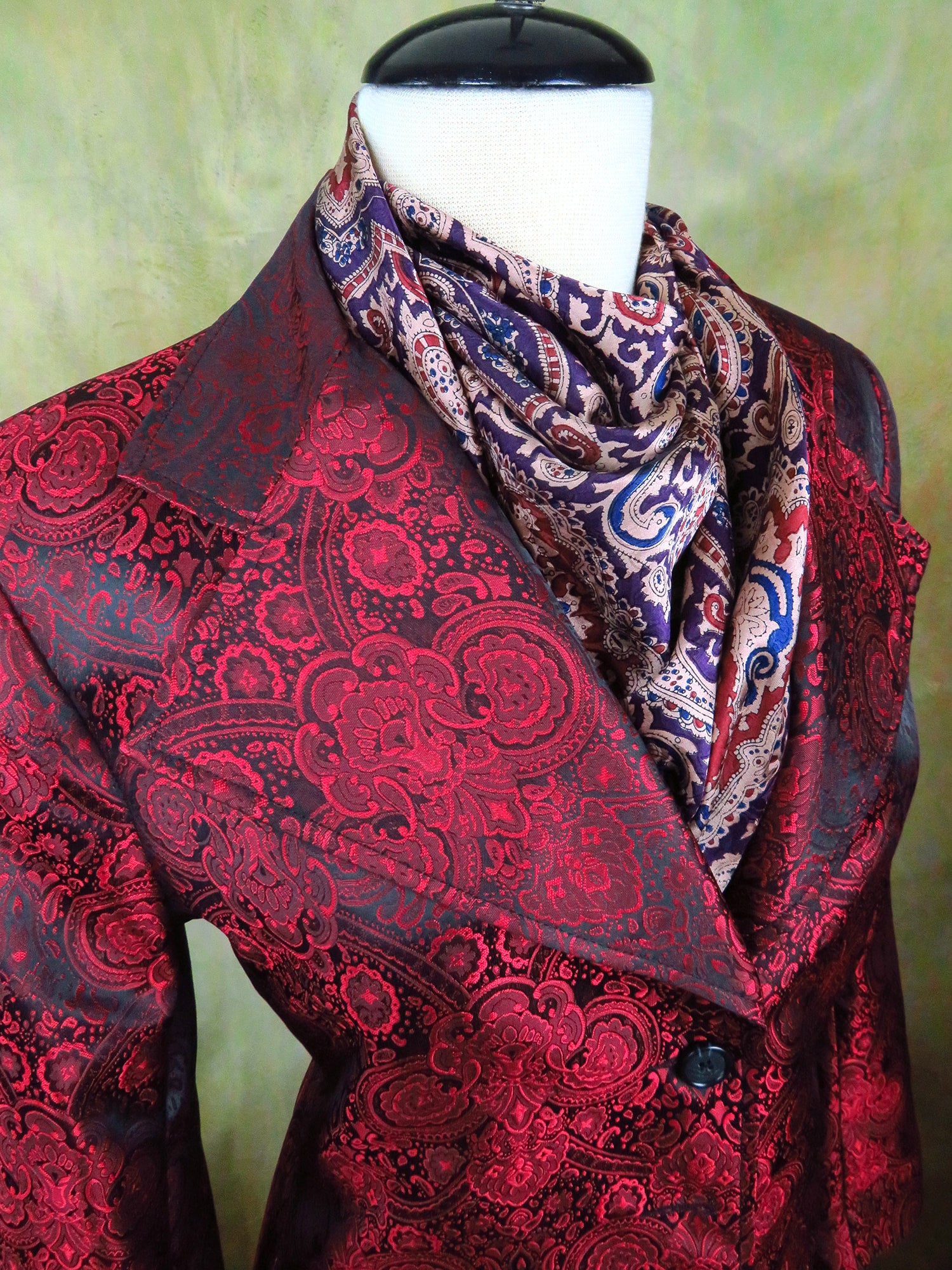 Custom Reversible Red Paisley Blue Quilted Button Up Lightweight Jacket  (Medium) | SidelineSwap